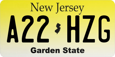 NJ license plate A22HZG