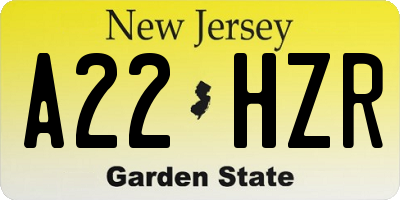 NJ license plate A22HZR