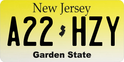 NJ license plate A22HZY