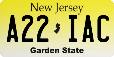 NJ license plate A22IAC