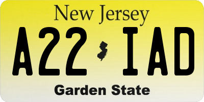NJ license plate A22IAD