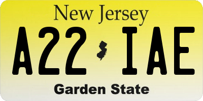NJ license plate A22IAE