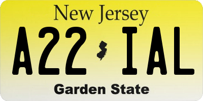 NJ license plate A22IAL