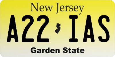 NJ license plate A22IAS