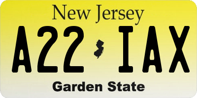 NJ license plate A22IAX