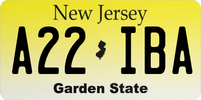 NJ license plate A22IBA