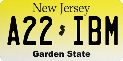 NJ license plate A22IBM