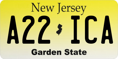 NJ license plate A22ICA