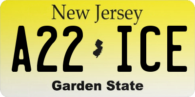 NJ license plate A22ICE