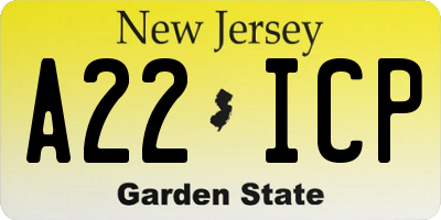 NJ license plate A22ICP