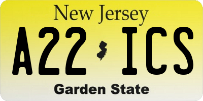 NJ license plate A22ICS