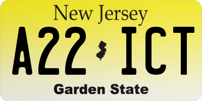 NJ license plate A22ICT