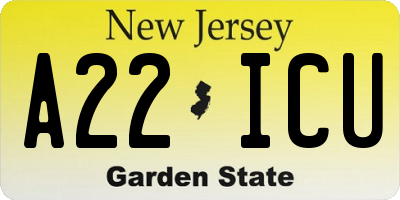 NJ license plate A22ICU