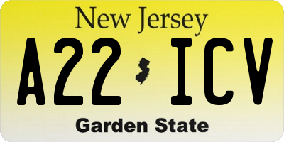 NJ license plate A22ICV