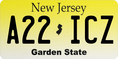 NJ license plate A22ICZ