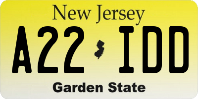 NJ license plate A22IDD