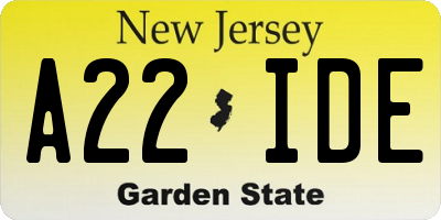 NJ license plate A22IDE