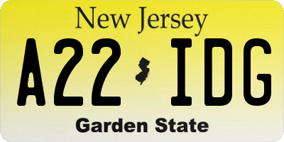 NJ license plate A22IDG