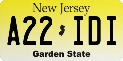 NJ license plate A22IDI
