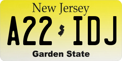 NJ license plate A22IDJ