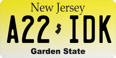 NJ license plate A22IDK