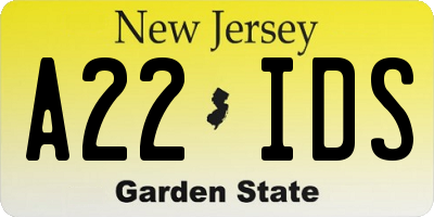 NJ license plate A22IDS