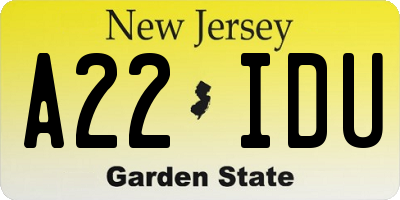 NJ license plate A22IDU