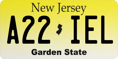 NJ license plate A22IEL