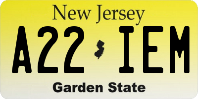 NJ license plate A22IEM