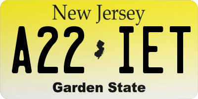 NJ license plate A22IET