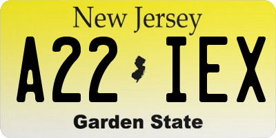 NJ license plate A22IEX