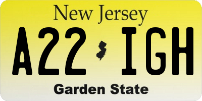 NJ license plate A22IGH