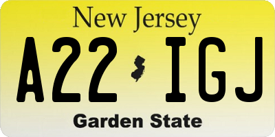 NJ license plate A22IGJ