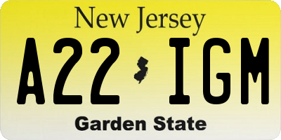 NJ license plate A22IGM