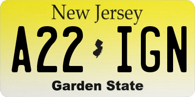 NJ license plate A22IGN