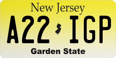 NJ license plate A22IGP