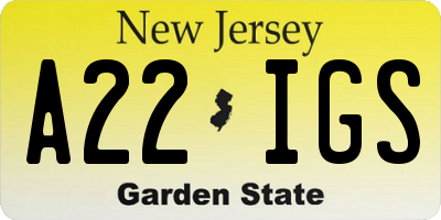 NJ license plate A22IGS