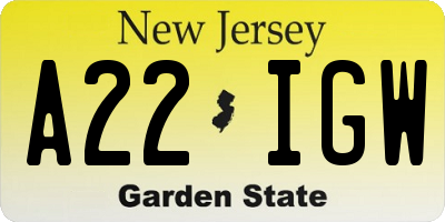 NJ license plate A22IGW