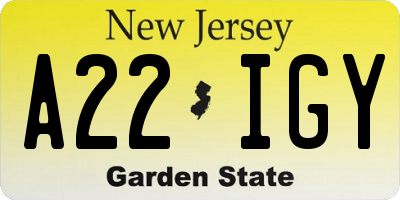 NJ license plate A22IGY