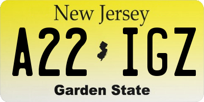 NJ license plate A22IGZ