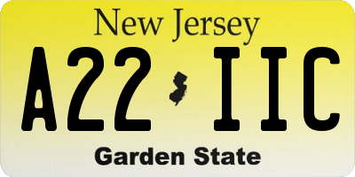 NJ license plate A22IIC