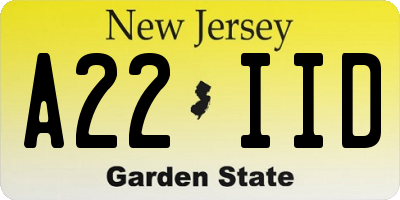 NJ license plate A22IID