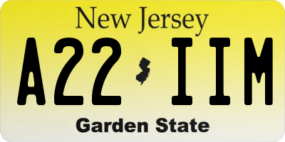 NJ license plate A22IIM