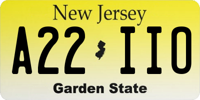 NJ license plate A22IIO