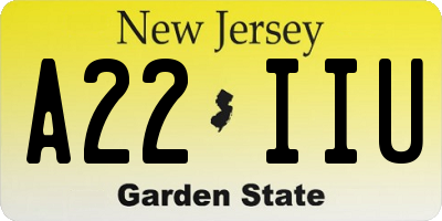 NJ license plate A22IIU