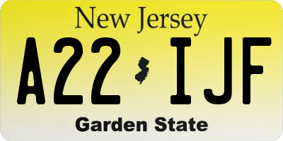 NJ license plate A22IJF