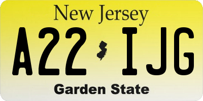 NJ license plate A22IJG