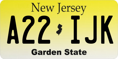 NJ license plate A22IJK
