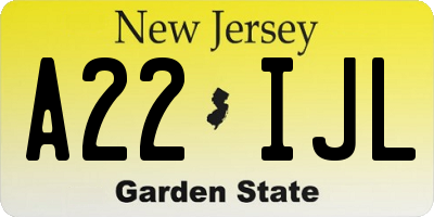 NJ license plate A22IJL