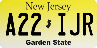 NJ license plate A22IJR